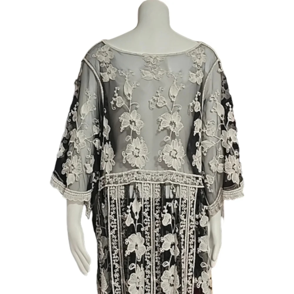 ASHA Gypsy Boho Embroidered Duster L M S Robe Maxi Dress Swim Cover Up Kimono - Picture 9 of 14
